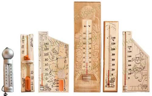 Термометры и песочные часы, используемые в банях